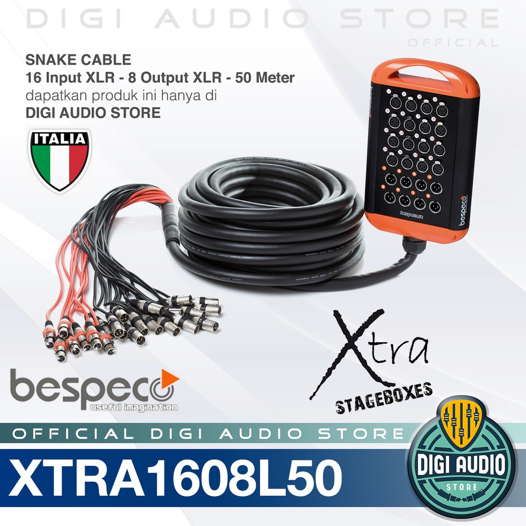 Snake Cable Bespeco XTRA1608L50 16 Input Jack XLR Female - 8 Output Cxxnel XLR Male - Kabel 50 Meter