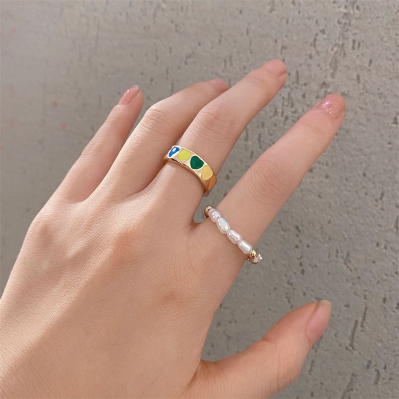 3pcs / Set Cincin Manik-Manik Mutiara Handmade Warna-Warni Untuk Wanita