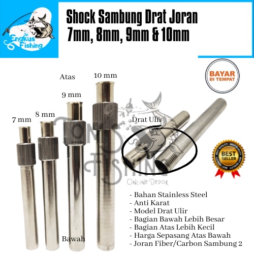 Shock Sok Drat Ulir Sambung Joran Fiber / Carbon Stainless Steel (7mm - 10mm) Sepasang Anti Karat - 