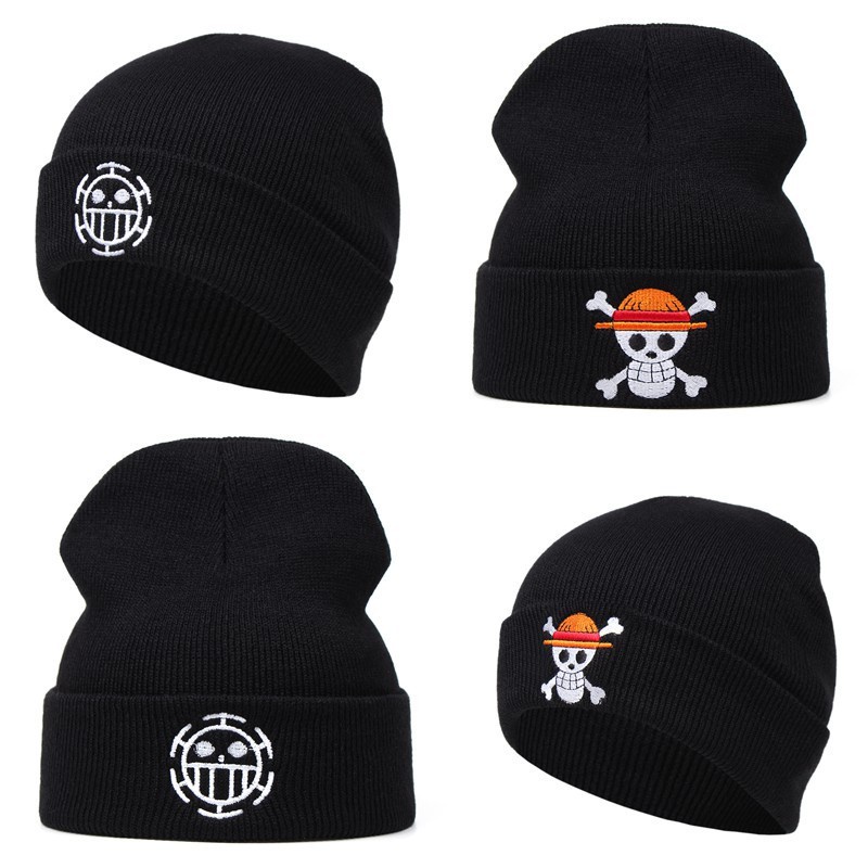 Topi Anime One Piece Beanies Katun Rajutan Topi Kualitas Tinggi Bordir Beanies Topi Bajak Laut Unisex Dropshipping