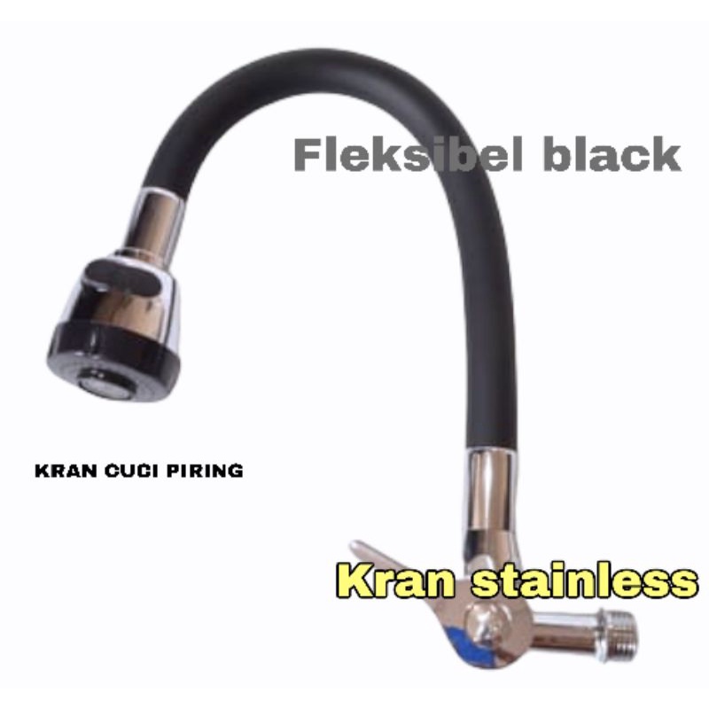 Kran Cuci Piring Leher Fleksibel Hitam Keran Dapur Kran Flexible Leher Angsa 2 Mode Semburan