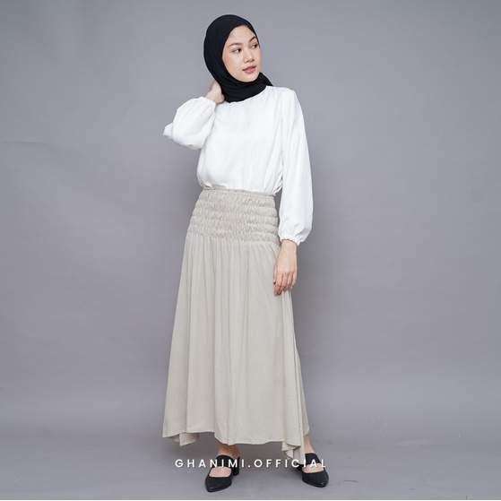 Ghanimi - Joya Skirt / Rok Crinkle Polos / rok span karet / rok sleting / rok korean style / rok aestetik / rok kondangan / rok pesta / bawahan kondangan / rok katun crinkle polos / rok flare / rok lebar / rok A line / rok kerut daily