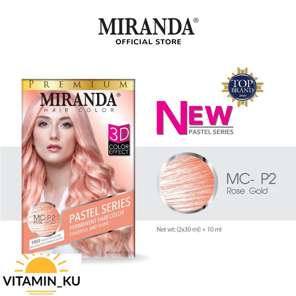 MIRANDA Hair Color (Cat Rambut Permanen) Pastel Series MCP2 Rose Gold 30ml