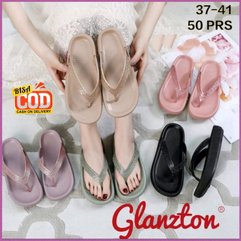 Sandal Wanita Jepit Gliter Wedges Glanzton Jelly BLC 1921