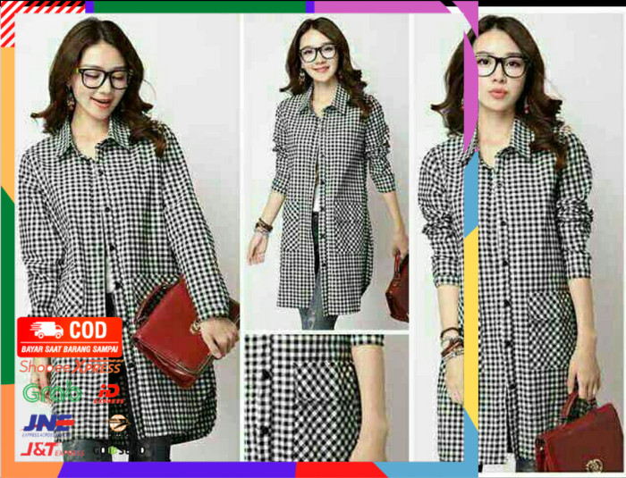✨ BISA COD ✨ Atasan/Top/Blouse/Tunik/Hem/Kemeja Jumbo/Bigsize Kotak Wanita Kerah