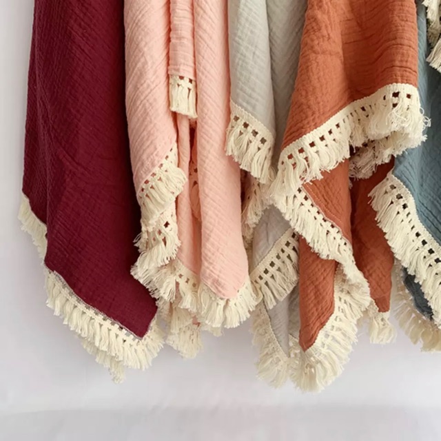 Fringe muslin blanket in eight color