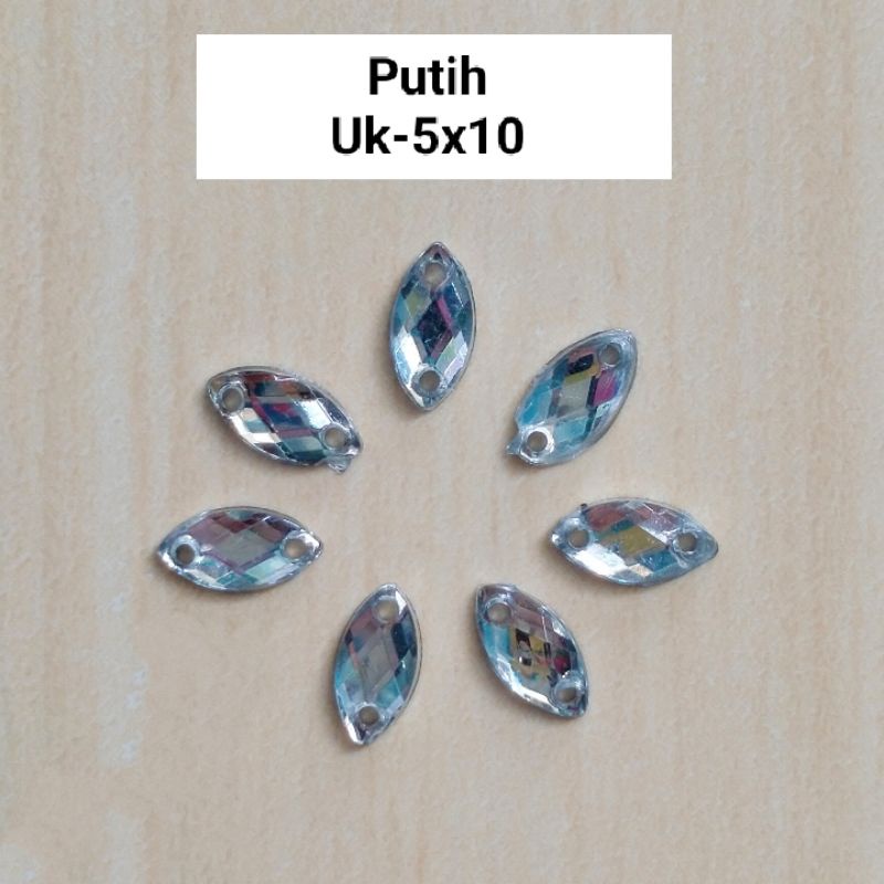 Mote tempel / Mote Jahit mata putih uk-5x10/ 1.5gram isi +/-40 Butit