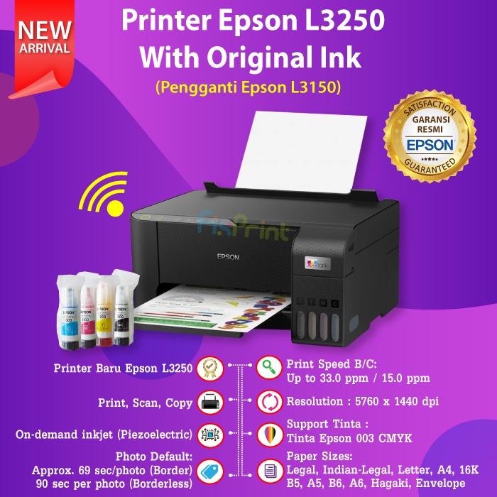 EPSON L3250 WiFi All-in-One Printer Ink Tank EcoTank L-3250 Wireless Print Scan Copy Pengganti L3150