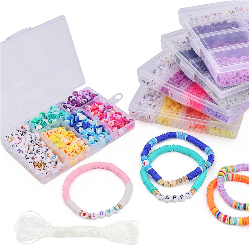 1160Pcs/Set Mix Color 6mm Clay Slice Beads Plastic Acrylic Letter Beads With Elascti Cord For Bracelets Mking Kids Jewelry DIY