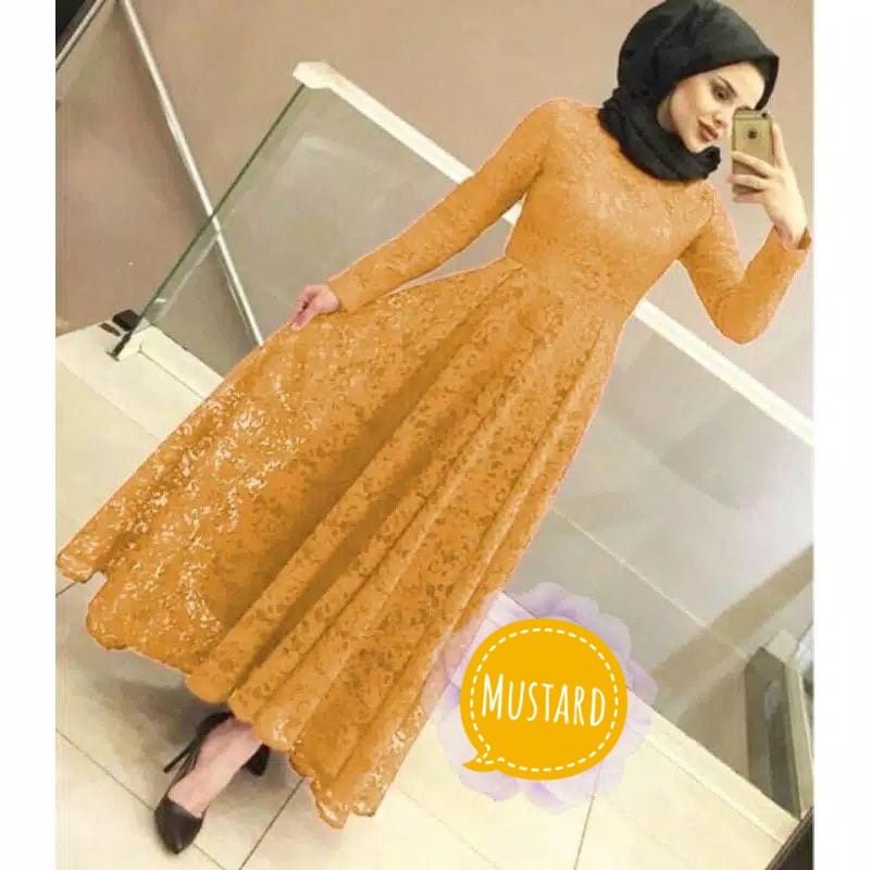 BJ - Maxi YUNI Wanita Bahan Brukat Tulang Corneli - Size M L XL XXL - Gamis Dress Pesta Kondangan - Fashion Muslim