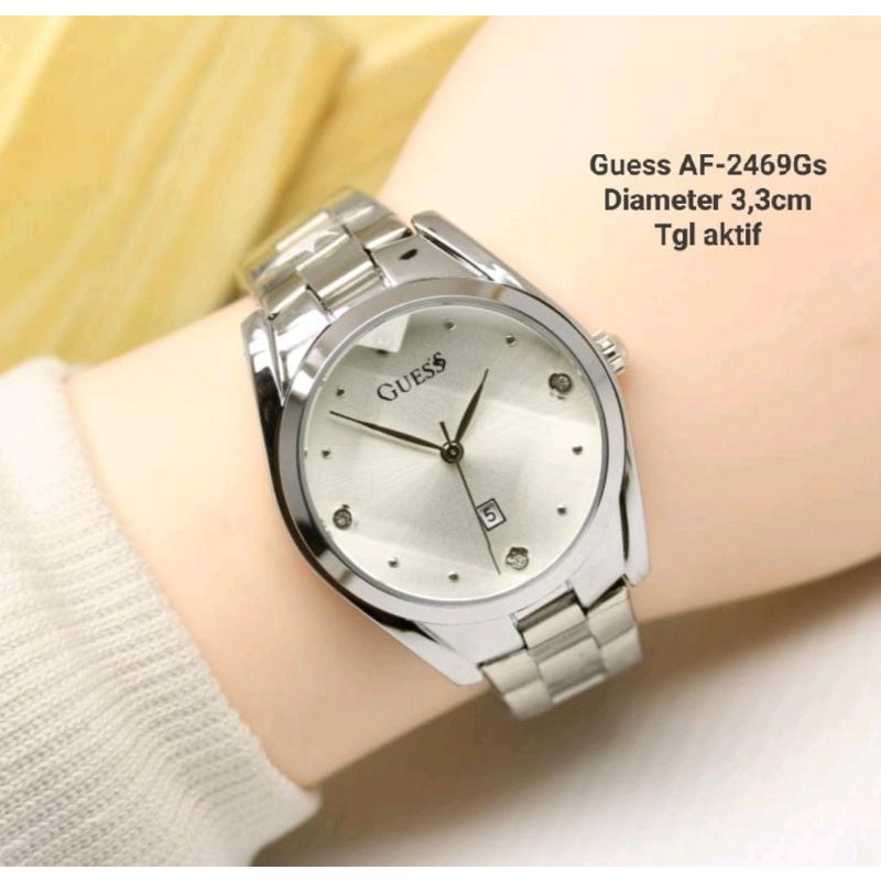 Trendingggg Jam Tangan Guess Wanita Tgl Aktif Rantai Stainliss