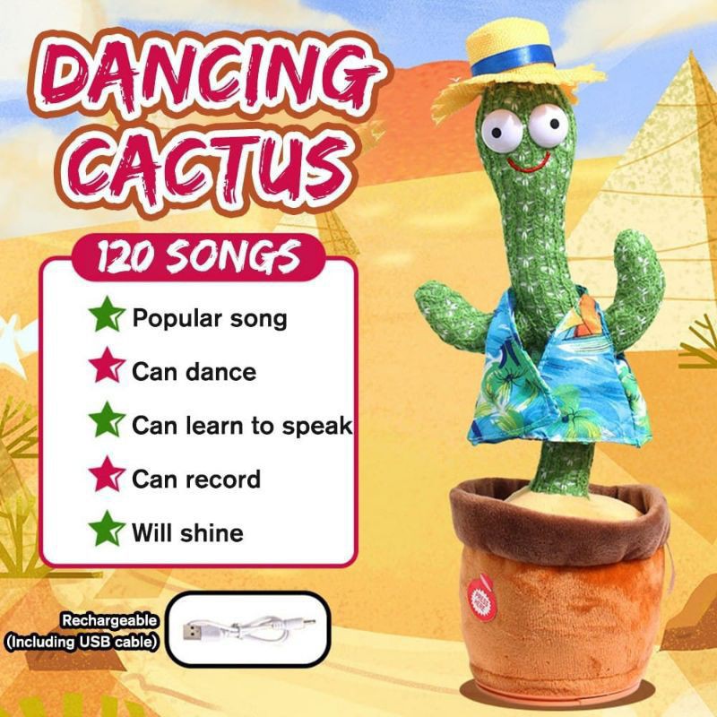 Boneka Kaktus Pintar Toy Talk Talking Dancing Rekam Merekam Suara
