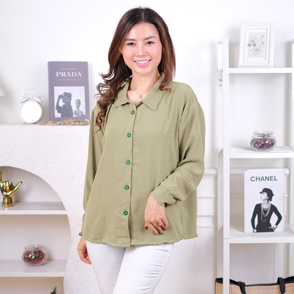 Tq88indonesia  Fashion Kemeja Wanita Terbaru / Kem MAGIC AIRFLOW CRINCLE Shirt / Kemeja Lengan Panjang Polos Wanita Terbaru / Ootd