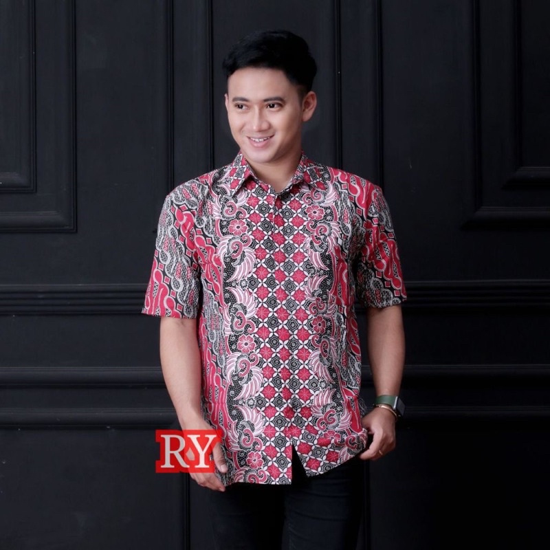 BSWART Batik HRB026 Kenongo Hem Pendek Padi Pekalongan M L XL XXL Batik Pria MURAH terlaris