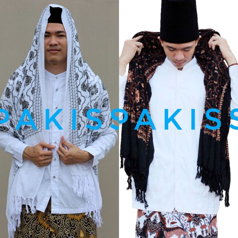 SORBAN AR_RIDA SOLO MOITIF KASHMIRI PRINTING GRADE A SORBAN RIDA PANJANG HITAM DAN PUTIH