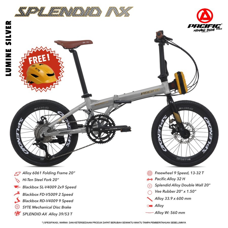 SEPEDA LIPAT PACIFIC SPLENDID AX 20 INCH ALLOY 9 SPEED FOLDING BIKE BICYCLE FREE BAG &amp; HELM