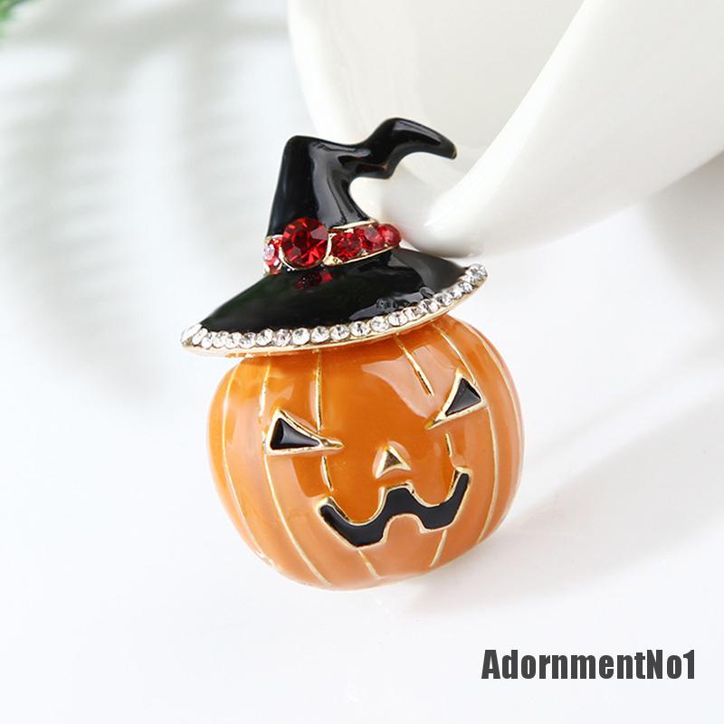 (Adornmentno1) Bros / Pin Vintage Enamel Bentuk Labu Halloween Aksen Kristal Untuk Perhiasan Wanita