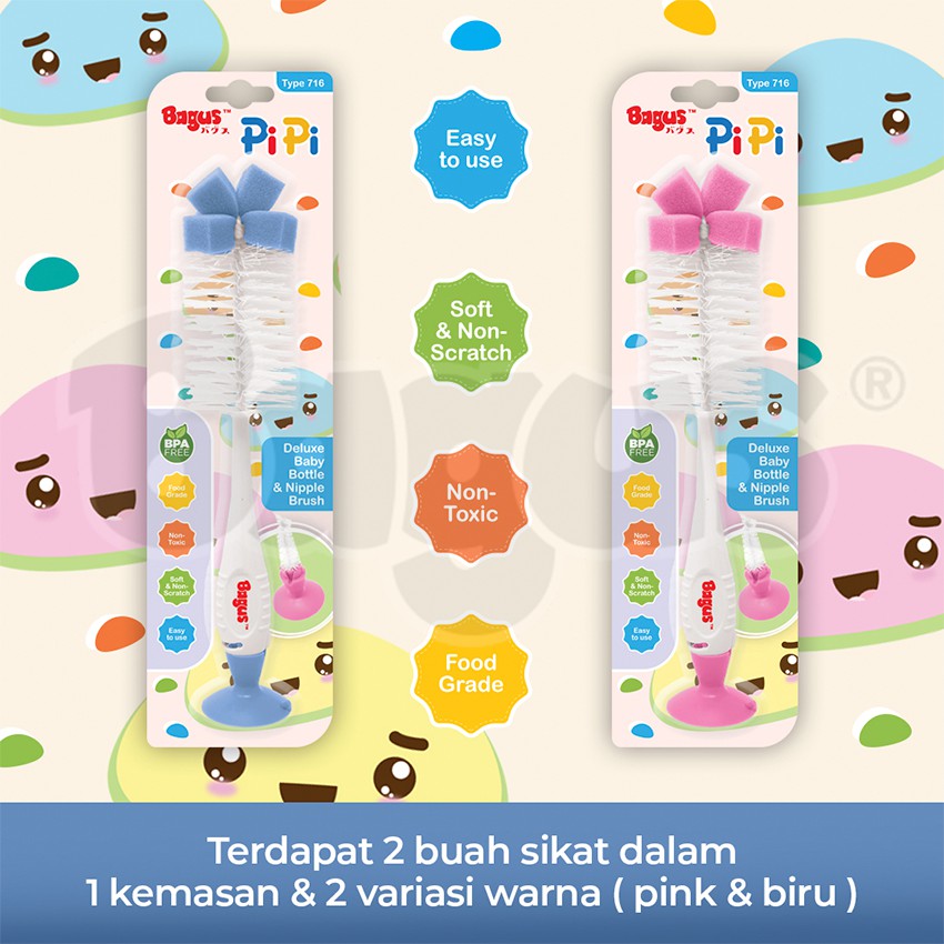 Bagus Pipi Sponge Baby Bottle Nipple Brush Set Sikat Botol Bayi 716