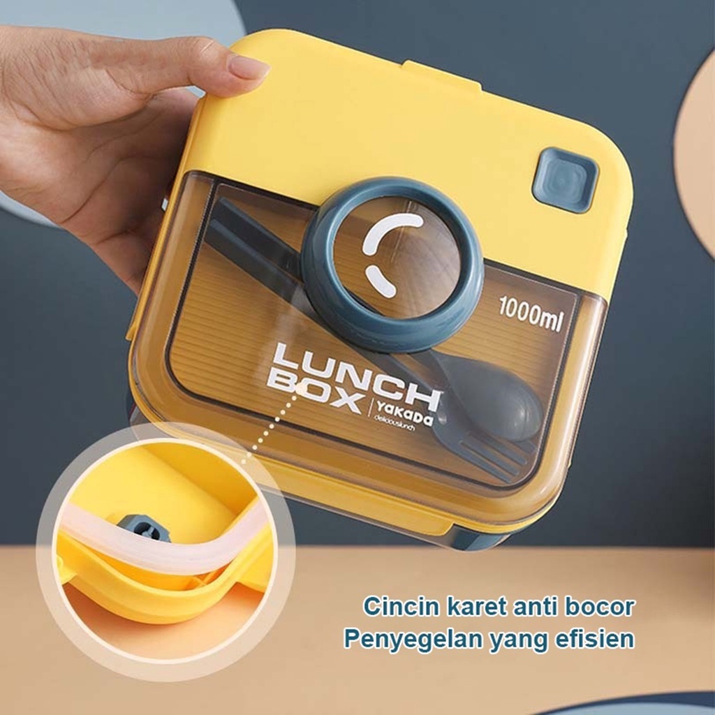 YAKADA Bento Jerami Gandum Lunchbox 2 Sekat 1000ml - Bentuk Kamera Polaroid