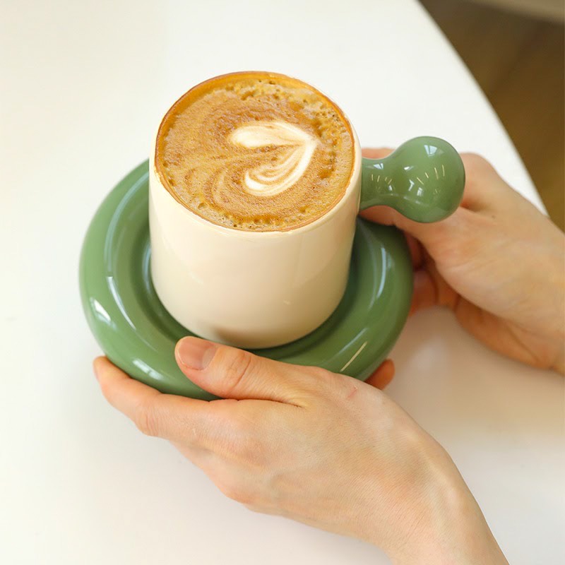 NAMU Nordic Style Ceramic Mug with Coaster Plate / Aesthetic Ceramic Mug/mug gelas aesthetic untuk m