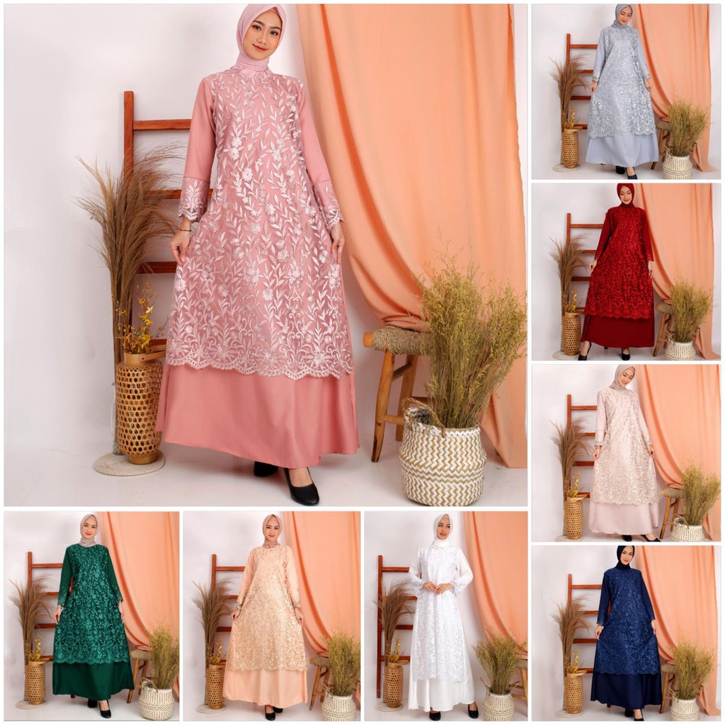 (ADA REALPICT) Gamis Selma 5 WARNA Tulle Bordir Mix Moscrepe Premium Gamis Brukat Maxi Dress Muslim