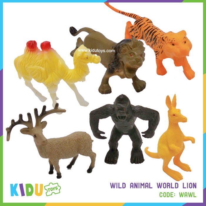 Mainan Anak Singa Jerapah Miniatur Figur Hewan Wild Animal World Kidu Toys