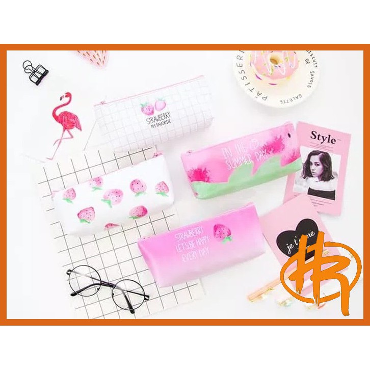 tempat pensil strawberry / tempat pensil / kotak pensil / tempat kosmetik / stationery / pensil
