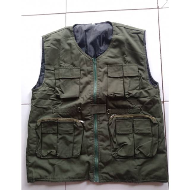 Rompi Outdoor/Lapangan Non Kerah Ripstop Hijau Army, Krem/Khaki, Hitam, Abu