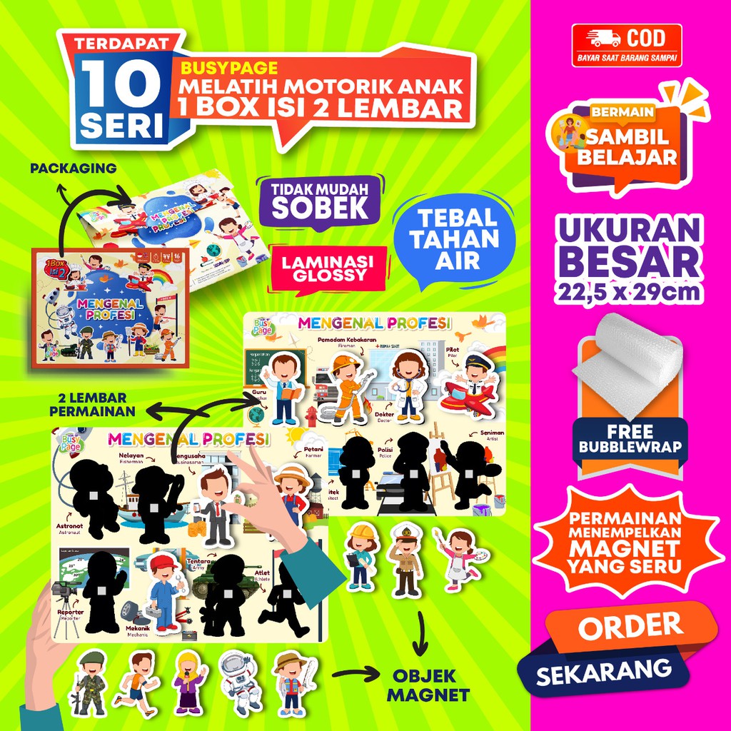 [1BOX ISI 2] KONSEP BUSY PAGE MENGENAL PROFESI / ACTIVITY SHEET / MAINAN EDUKASI ANAK