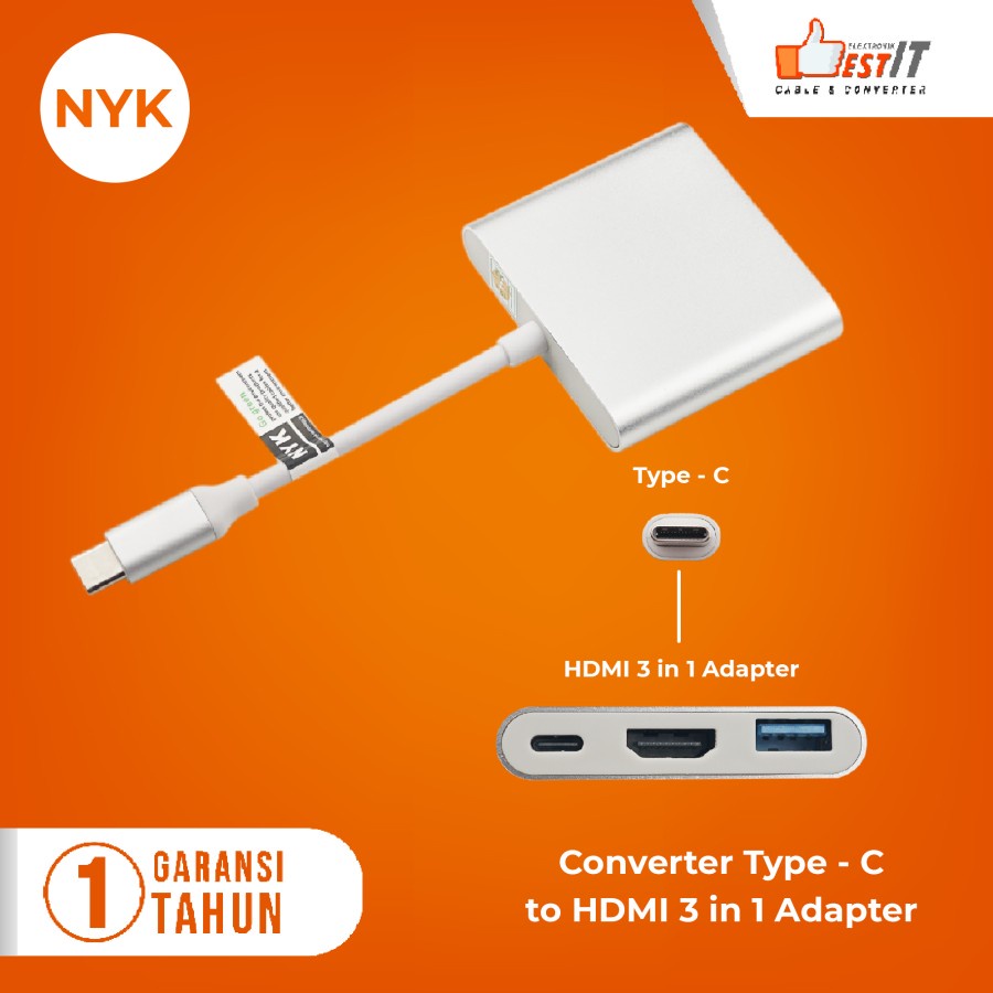 Kabel Converter 3 in 1 USB Type C To HDMI 4K Multiport Adapter Cable