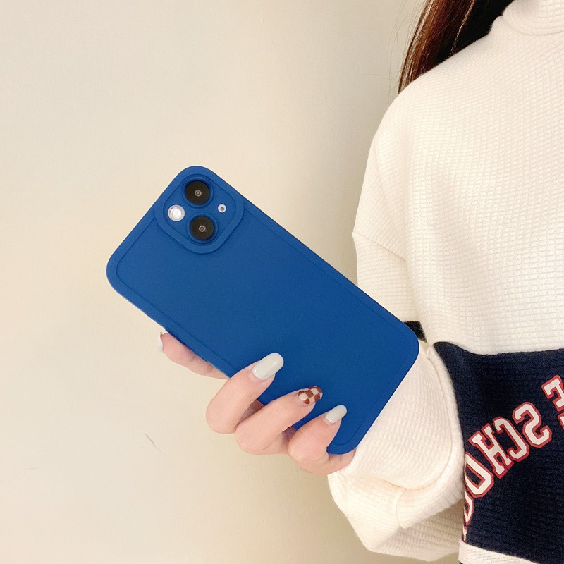 Korean Style！Pure Blue Color Soft Silicon Case iP iPhone 7 8 + Plus X XR SE 2020 XS Max 11 12 13 Pro Max Camera Protector