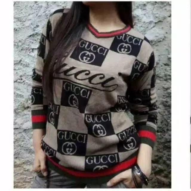 Puncak Promo Gucci Kotak Atasan Baju Sweater Rajut Wanita Premium Import Terlaris