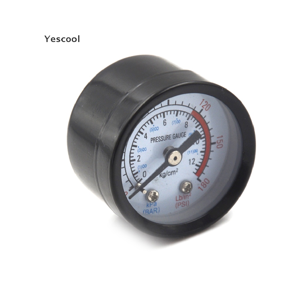 Yescool Manometer Kompresor Pompa Udara / Gas Drat Ulir 10mm 0-12BAR 0-180PSI