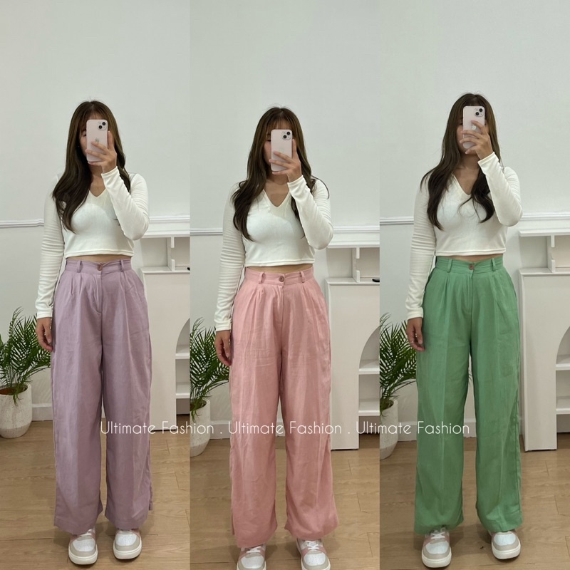 Kulot Linen Crinkle 897 - Celana Kulot Kancing Wanita - Trouser Pants Reina Kekinian Terbaru