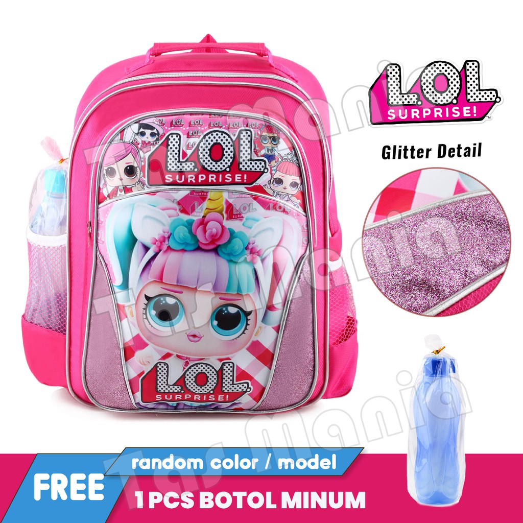 PTS -Tas Ransel - LOL SURPRISE - GLITTER .PT - PINK + FREE Botol Minum