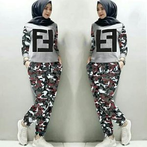 Terbaru  Dn St Liney No Pashmina Set Setelan Blouse Celana Army Fendi Fendy