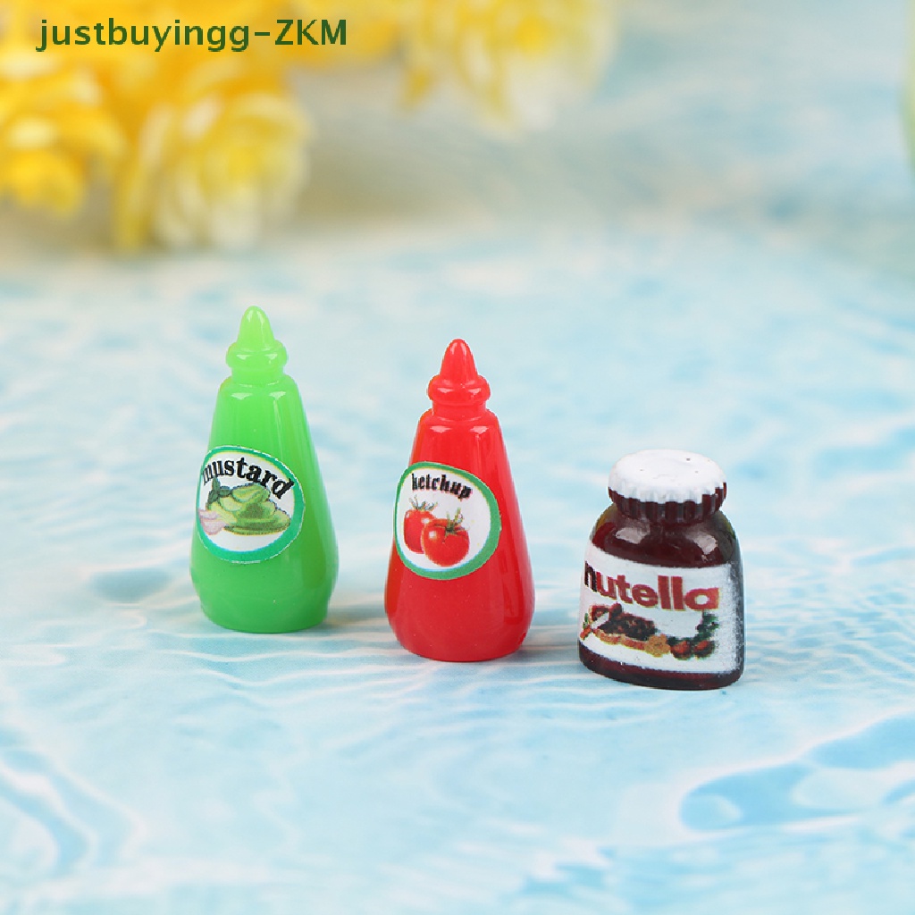 (justbuyingg) 3pcs / Set Mainan Miniatur Botol Bumbu / Kecap / Mustard Untuk Aksesoris Dapur Rumah Boneka