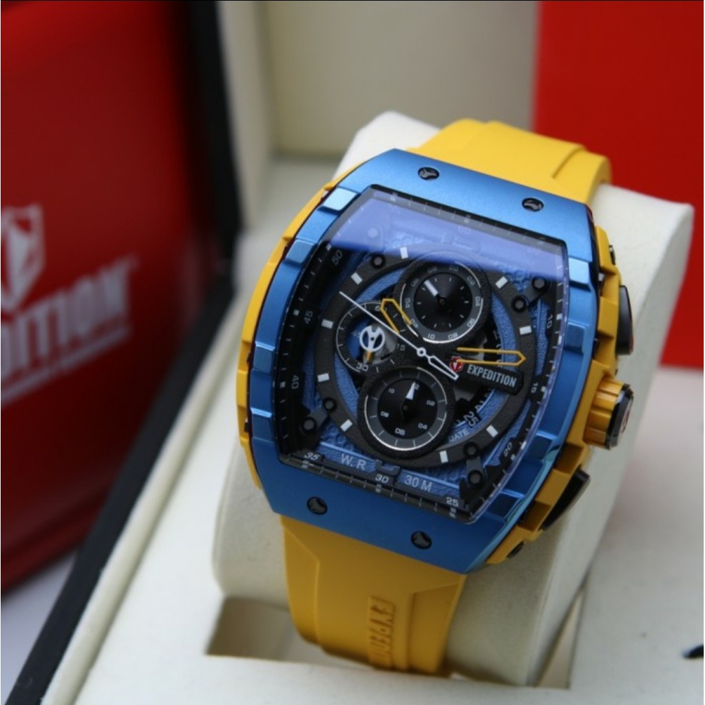 Expedition E6782 Original Jam Tangan Pria Rubber Yellow Blue
