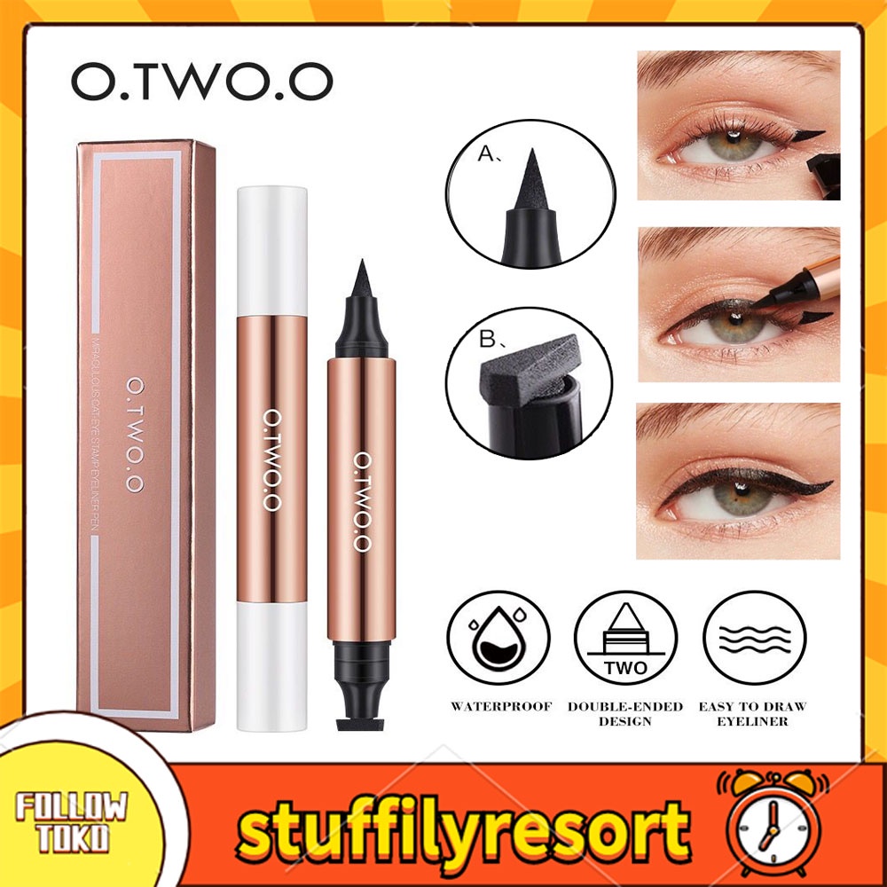 COD/ready stock/O.TWO.O Stamp Eyeliner Black Double Head Waterproof Pencil | Miraculous Cat Eye Stamp Eyeliner Pen