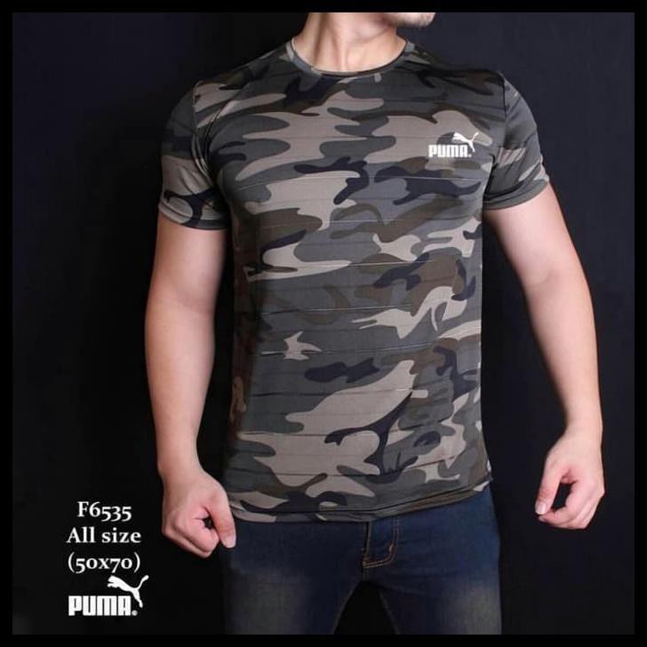 Prtw Baju Kaos Army Pria Gym Fitness Hijau Loreng Camo Olahraga Sport Puma Xorf