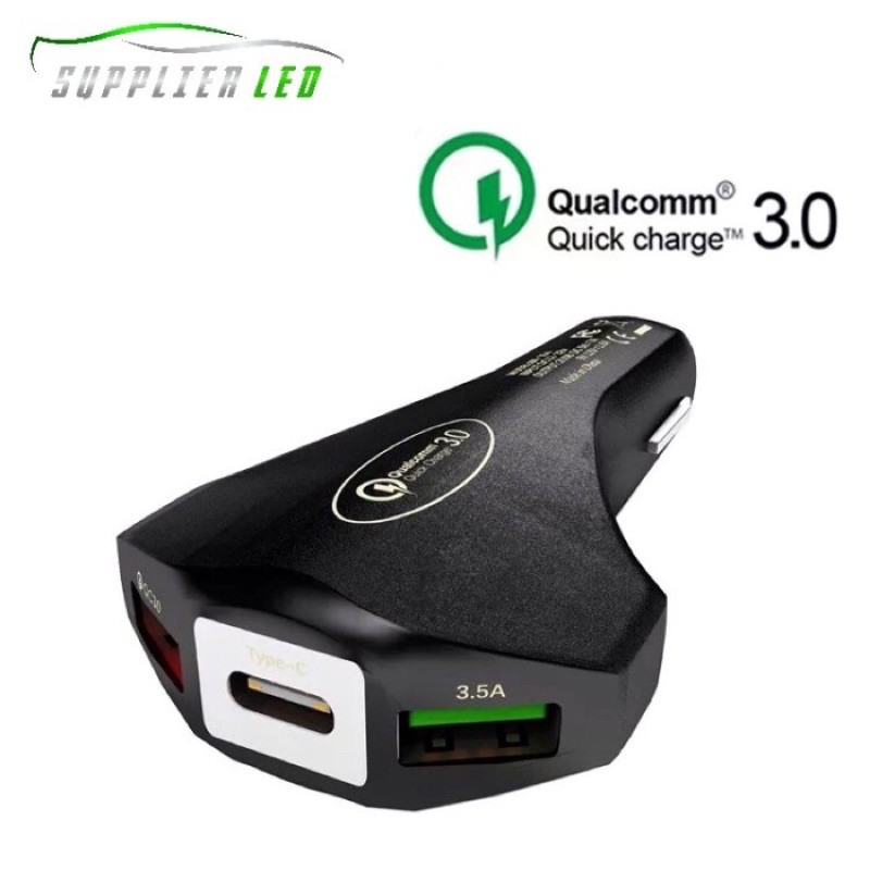 Car Charger Qualcomm 3.1A Casan Mobil Fast Charging 3 Ports Type C USB