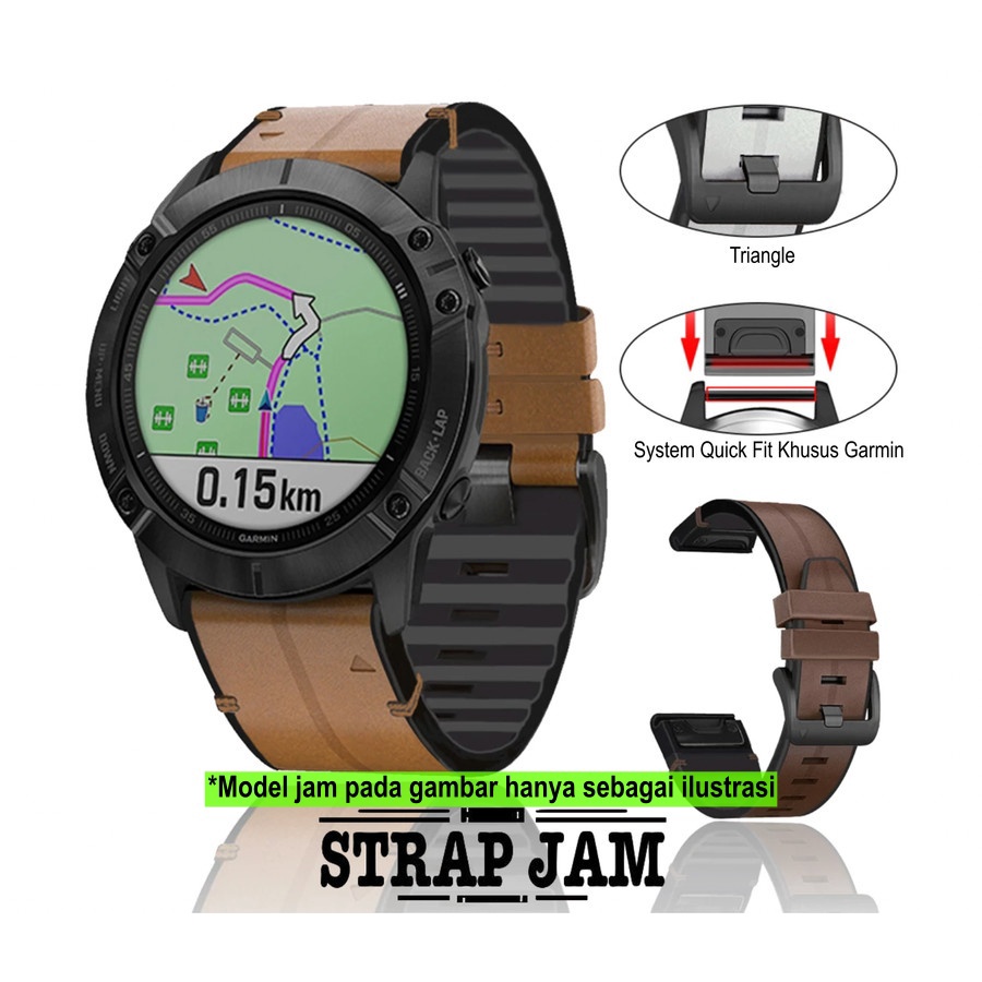 Strap Garmin Forerunner 955 - Tali Jam Quick Fit 22mm Hybrid Dual Layer Leather Plus Rubber