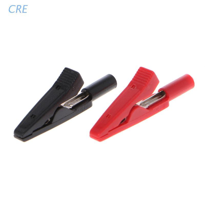 CRE  2 Pcs Insulated Alligator Clip 2mm Banana Female Adapter Meter Test Probe Black Red