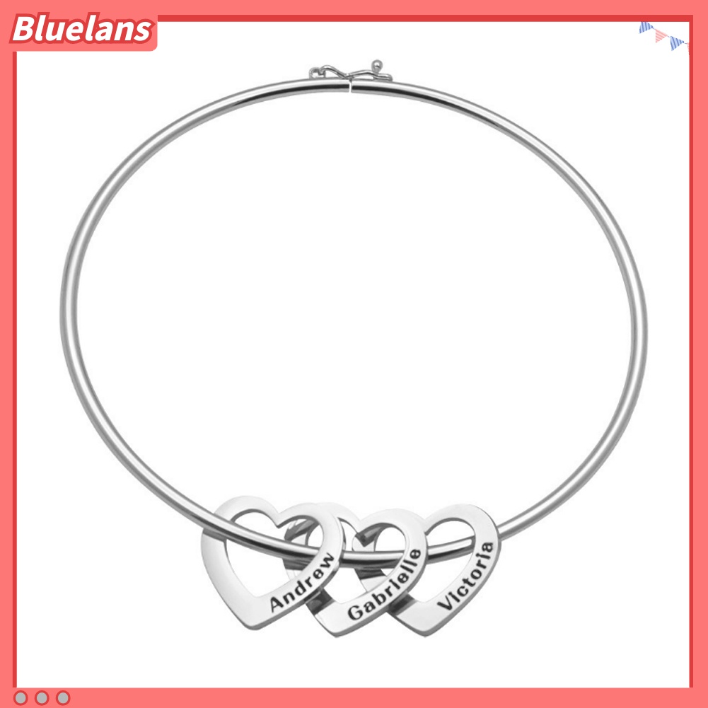 Gelang Bangle Ukiran Nama Bentuk Hati Bahan Stainless Steel Untuk Wanita