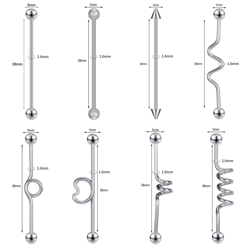 1pc Anting Stud Bentuk Hati Barbel Panjang Lurus Bahan Stainless Steel 4 Warna 14g Untuk Tindik Telinga