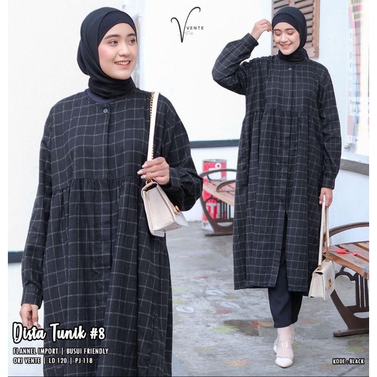 New Tunik Muslim Flanel Import ld 120cm fullkancing ori berlebel