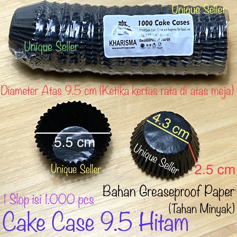 [1000 pcs] Cake Case 9.5 KHARISMA Greaseproof Paper Hitam Diameter Alas 4.3 cm / Kertas Alas Pie Hitam 9,5 / Kertas Cup Cake Glassine Hitam 9.5&quot; / Cake Case Hitam 9.5 / Cupcake Case Glassine Hitam 95 mm / Kertas Alas Anti Minyak 9.5