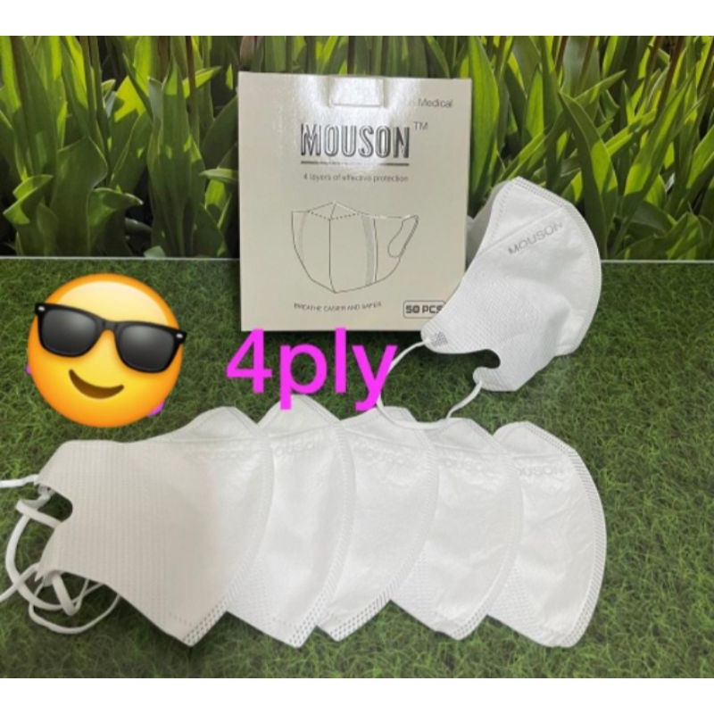 masker duckbill mouson putih, hitam dan embost merah