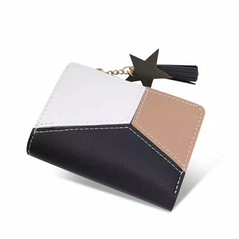 Dompet Wanita Lipat Diagonal Black Pendek Korean Wallet