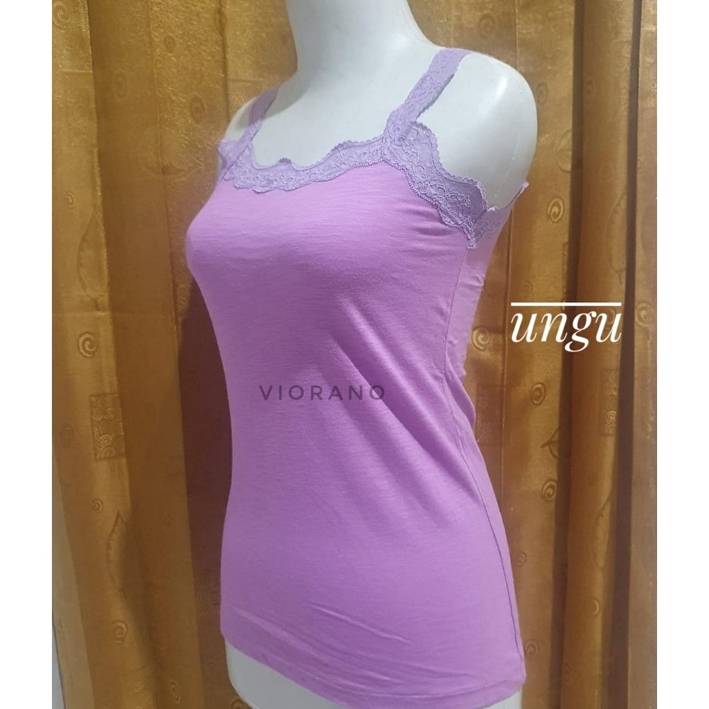 Termurah Tanktop Renda Wanita Harga Murah All Size Tengtop Cewek Camisol Tali Renda Tentop Dalaman-Ungu Standar
